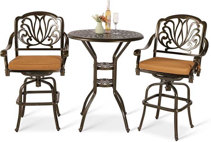 VIVIJASON 3-Piece Patio Swivel Bar Stools Set, All Weather Cast Aluminum by VIVIJASON