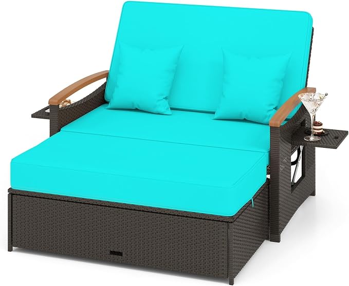 Moccha Outdoor Wicker Daybed, Patio Rattan Loveseat Sofa w/ 4-Level Adjustable by LDAILY