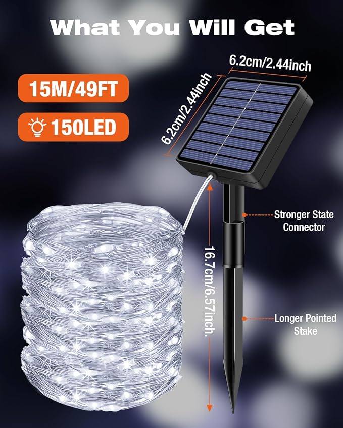 3 Pack Solar Fairy Lights for Outside Waterproof, 49FT/15M 150LED Solar String - Image 6