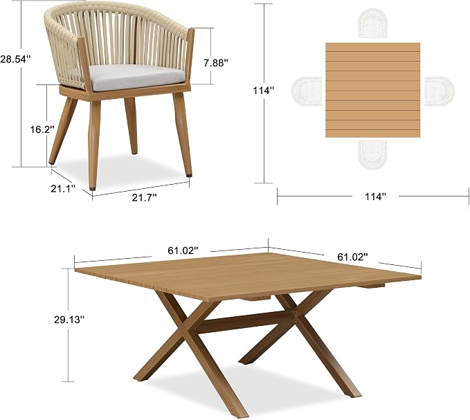 PURPLE LEAF 5 Pieces Oversized Square Outdoor Dining Set - Image 8