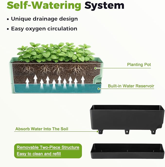Self Watering Pots for Indoor Plants 17 Inches Window Boxes Planters - Image 5