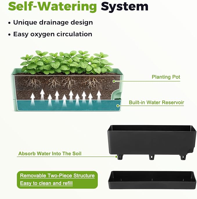 Self Watering Pots for Indoor Plants 17 Inches Window Boxes Planters - Image 5
