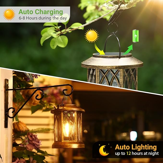 WdtPro Solar Lanterns Outdoor Lights, 2 Pack Bright Lanterns Outdoor Waterproof - Image 3