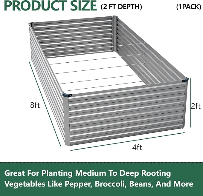 Vengarus 8x4x2FT Galvanized Raised Garden Bed Kit, Large Rectangle Elevated - Image 2