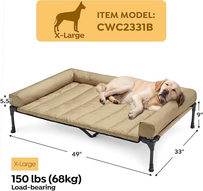 Veehoo Cooling Elevated Dog Bed Add Removable Waterproof Bolster Cushion Mat - Image 3