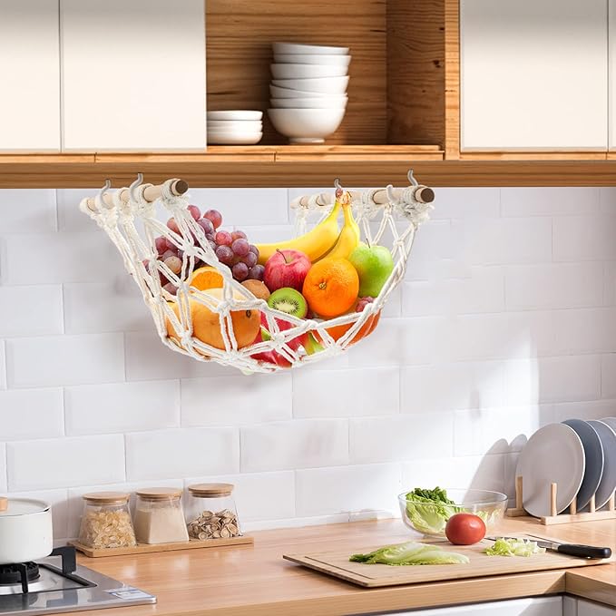 Hanging Fruit Hammock with Hooks, Hanging Fruit Basket Under the Kitchen Cabinet - Image 7