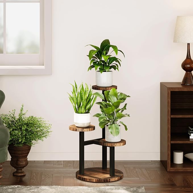 Bamworld Corner Plant Stand Indoor Metal Wood Plant Shelf Outdoor Tall Plant - Image 6