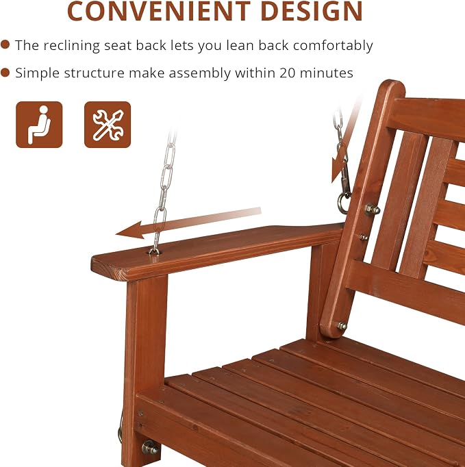 Outvita Porch Swing, Room 600lbs Capacity Fir Wood - Image 4