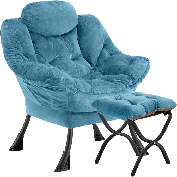 Lazy Chair with Folding Ottoman, Leisure Sofa Chair, Soft Fabric Armchair with by Congermom