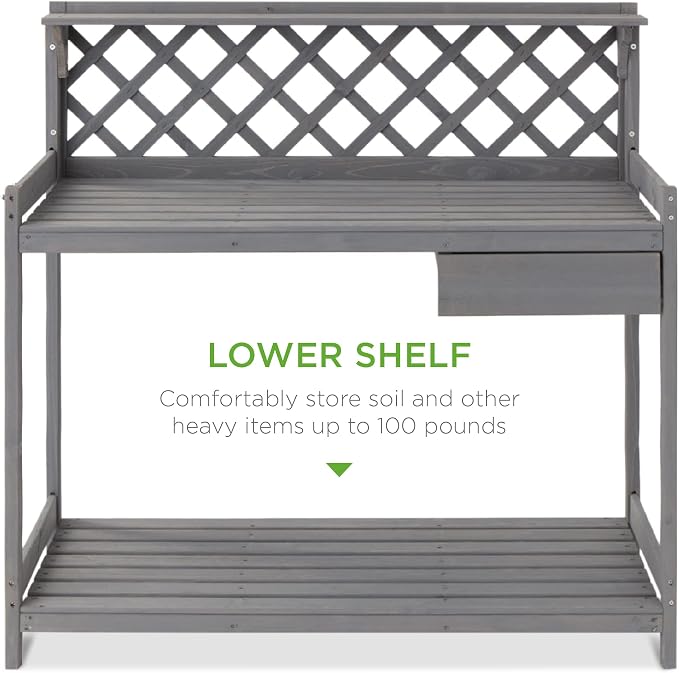 Best Choice Products Outdoor Garden Potting Bench, Wooden Workstation Table - Image 4