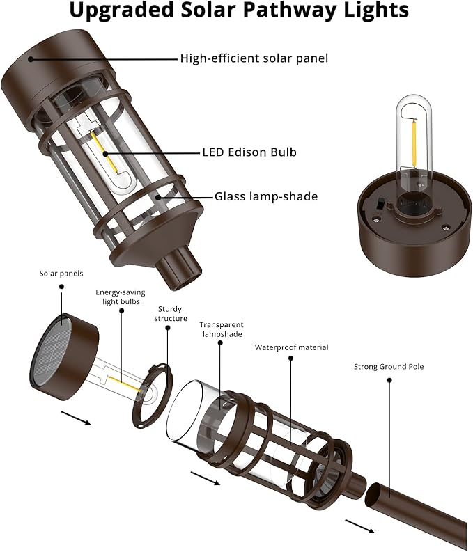 Solar Pathway Lights Outdoor Solar Lights 8 Pack Metal & Glass Design - Image 6
