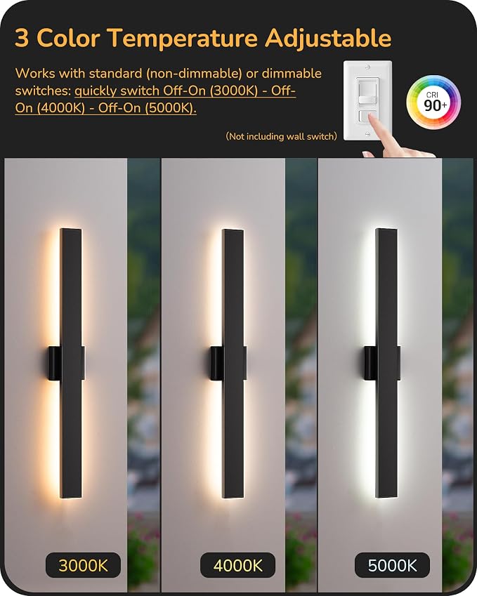 EDISHINE 31in LED Outdoor Wall Lights, 3CCT & 10%-100% Dimmable, IP65 Waterproof - Image 4