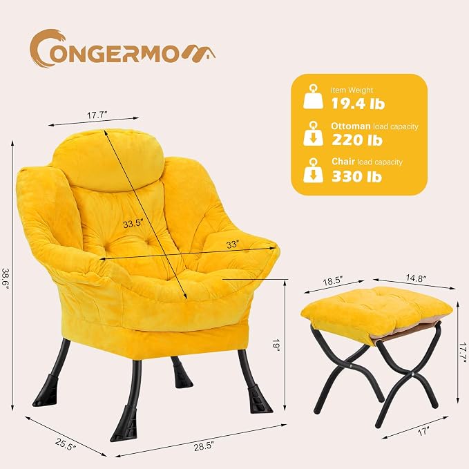 Lazy Chair with Folding Ottoman, Leisure Sofa Chair, Soft Fabric Armchair with - Image 3