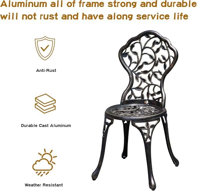 JARDIN DE CENTENNIAL Patio Bistro Set.Rust-Resistant Cast Aluminum Bistro Table - Image 3