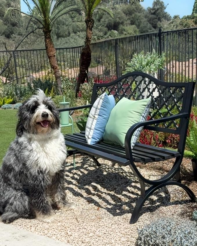 PHI VILLA 50" Outdoor Garden Patio Metal Bench - Image 9