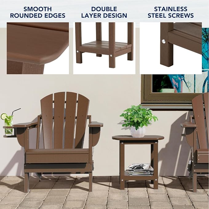 nalone Adirondack Side Table 16.5" Outdoor Side Table HDPE Plastic Double - Image 4