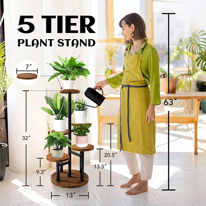 AUGOSTA 5 Tier Plant Stand, Tall Metal Wood Shelf Holder - Image 2