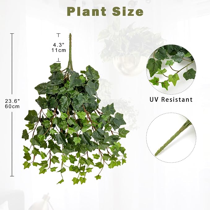 Hollyone 2pcs Artificial Hanging Plants 24" Fake Ivy Vine Faux Ivy Leaves - Image 2
