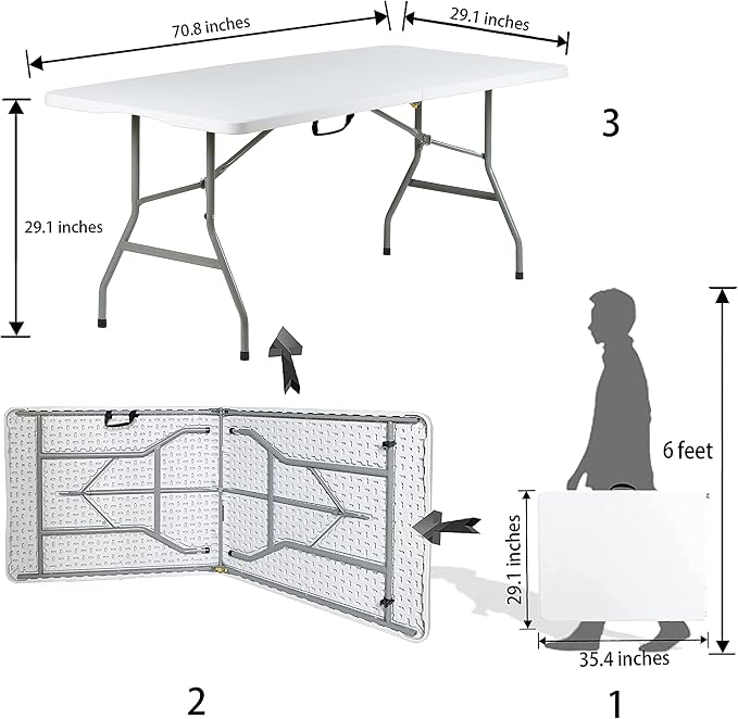 6 Foot Folding Table 6ft Foldable Portable Plastic Tables - Image 3