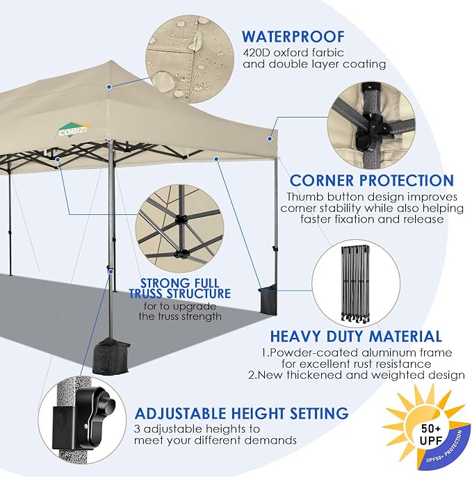 COBIZI 10x30 Pop up Canopy, Heavy Duty Outdoor Party Tents - Image 3