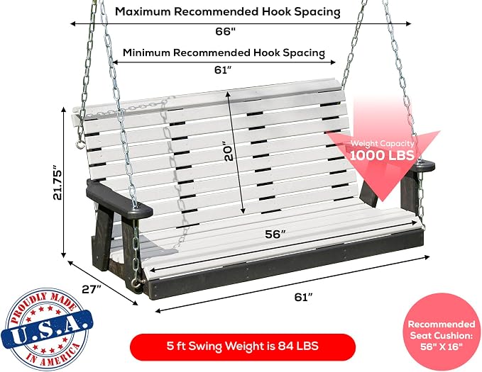 Poly Lumber Wood 5FT Porch Swing Amish Craftsmandship Made in USA HDPE - Image 2