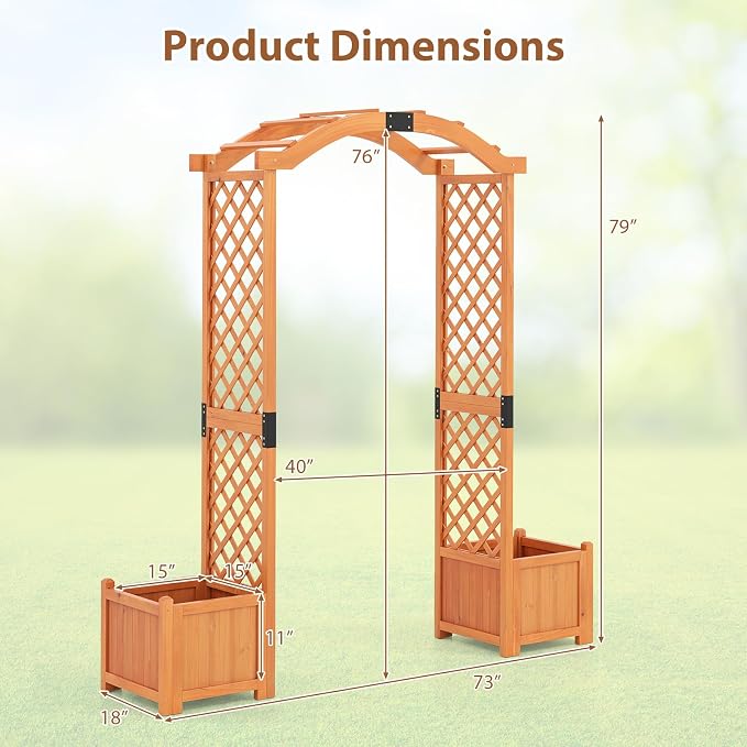 Giantex Garden Arbor with Planter Boxes, Wooden Arch with Trellis and Raised - Image 4
