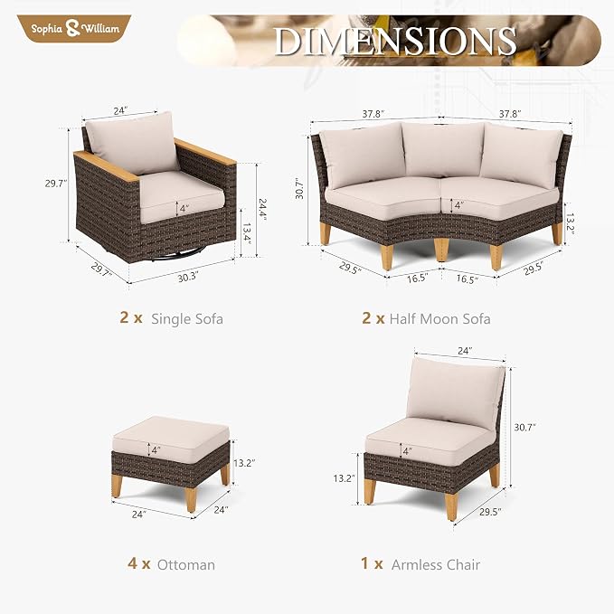 Sophia & William Half Moon Outdoor Sectional Furniture - Image 7