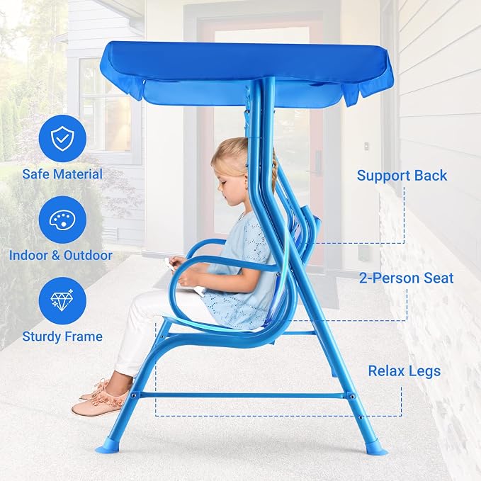 Costzon Kids Porch Swing, All-Weather Patio Swing Bench Hammock w/Adjustable - Image 6