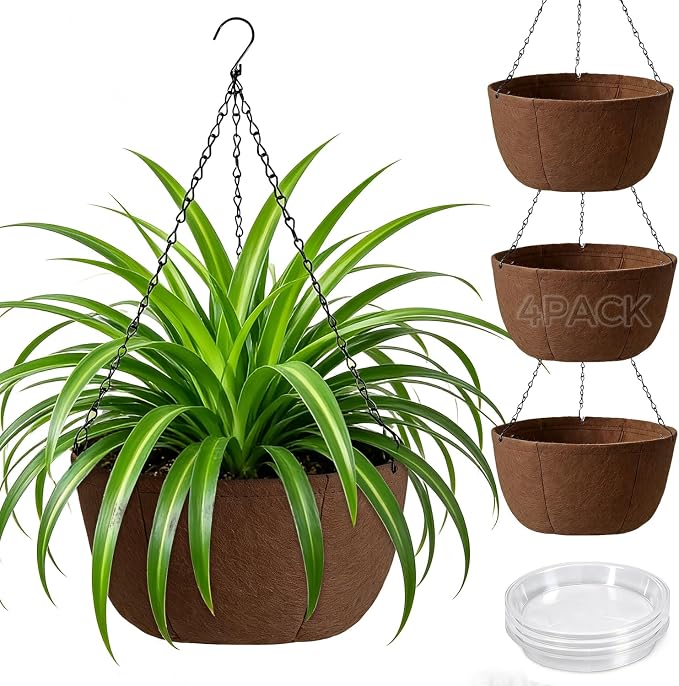 T4U Hanging Planters for Outdoor Plants, 12 Inch 4 Pack Fabric Hanging Baskets by T4U