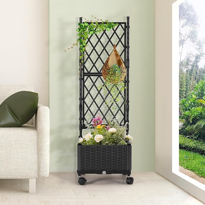 Planter Box with Trellis, 4ft Tall Self-Watering Plastic Raised Garden Beds and - Image 7