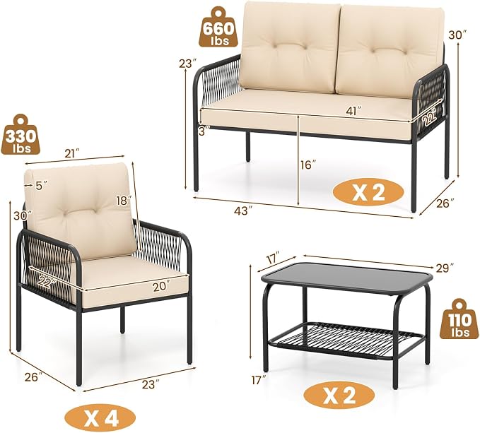 Tangkula 8 Pieces Patio Furniture Set, PE Rattan Sofa Chairs - Image 6