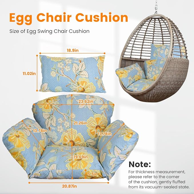 Egg Chair Cushion, Hanging Basket Hammock Seat Cushion, Thick Soft Egg Swing - Image 2