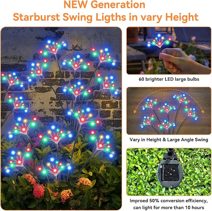 Solar Garden Lights 2 Pack Waterproof Solar Swaying Starburst Light Outdoor - Image 4