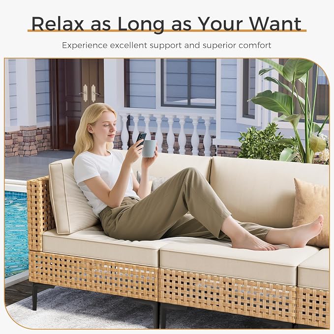 ABCASA Patio Furniture Set, Boho Patio Conversation Set Sectional Sofa - Image 7
