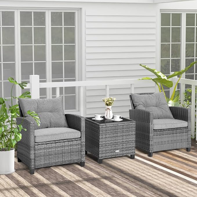 Tangkula 3 Pieces Patio Furniture Set, Outdoor PE Rattan Conversation Chair Set - Image 3