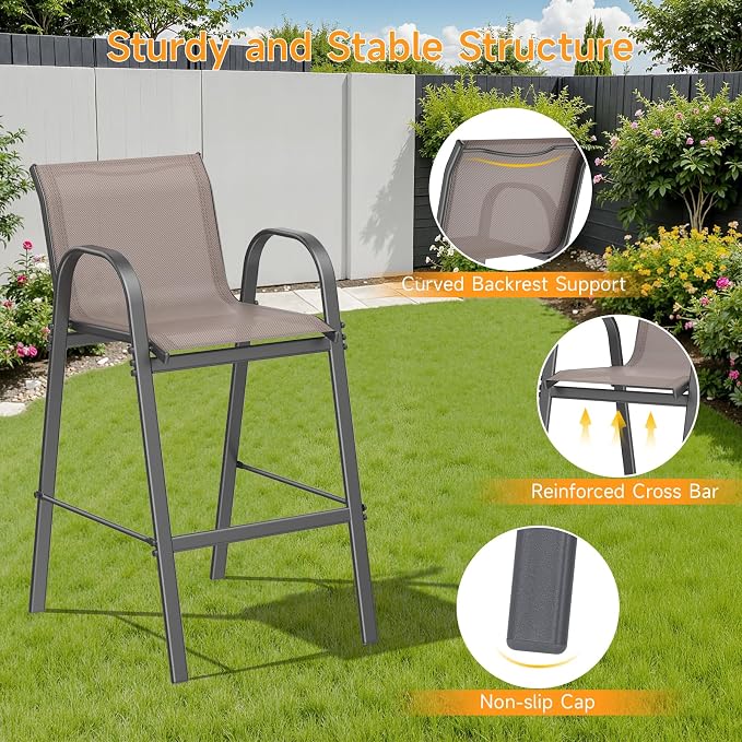ONBRILL Outdoor Bar Stool Set of 4, Patio Bar Chairs - Image 4