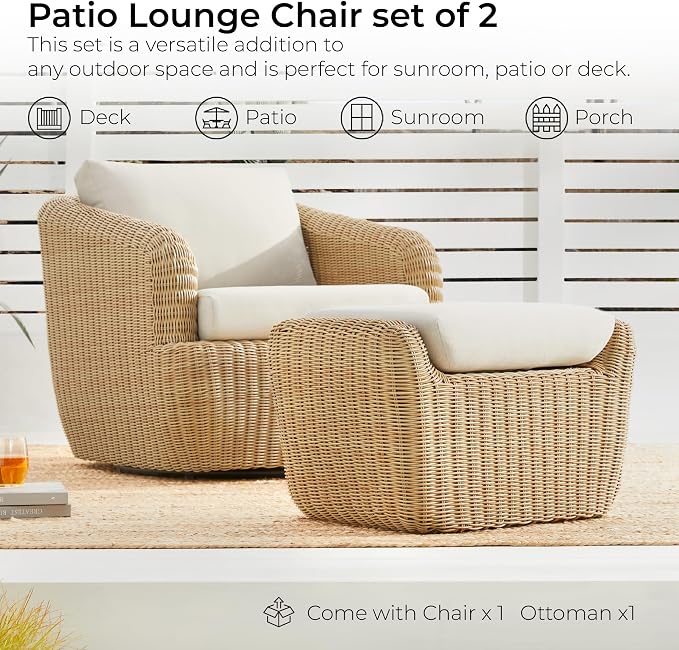 CHITA 2 Pieces Patio Wicker Furniture Set, Outdoor Rattan Chair Set - Image 7