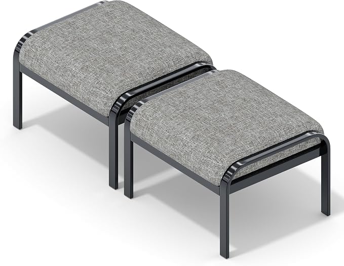 HOMREST Metal Outdoor Ottoman, 2-Piece Aluminum Footstool w/Removable Cushion by HOMREST