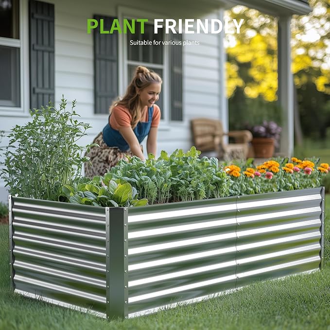 6X3X2ft Galvanized Raised Garden Bed, Outdoor Courtyard Planter Box Metal Patio - Image 2