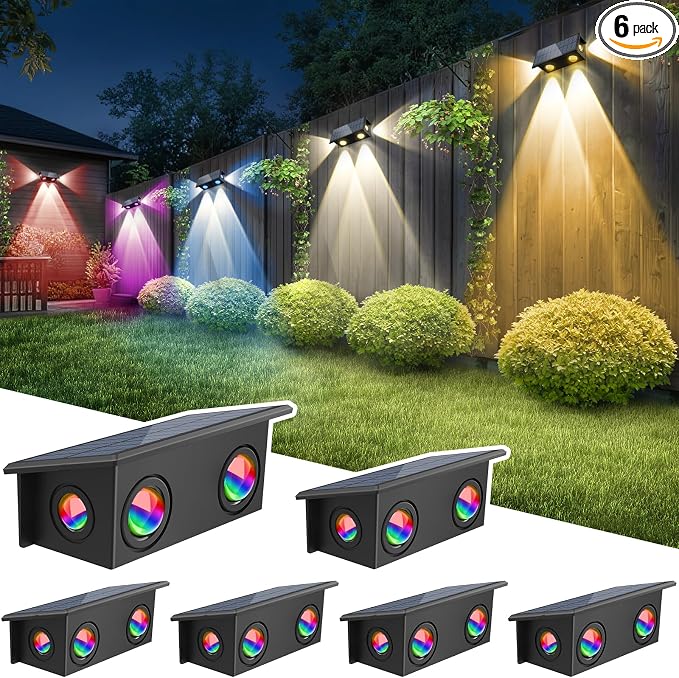 T-SUN Solar Fence Lights Outdoor, 7 Fixed Colors and Color Changing Fence by T-SUN