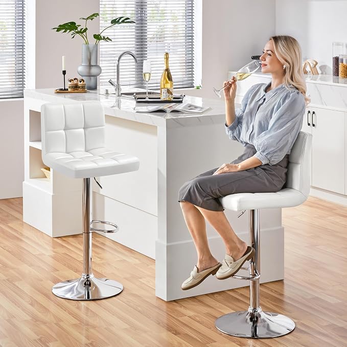 Yaheetech Bar Stools Set of 3, Adjustable PU Leather Swivel Barstools, Modern - Image 6