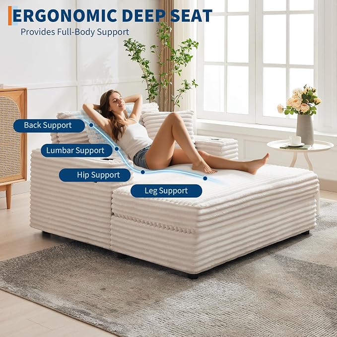 GarveeHome 60-inchOversized Chaise Lounge Chair Indoor, Comfy Corduroy Lounge - Image 3