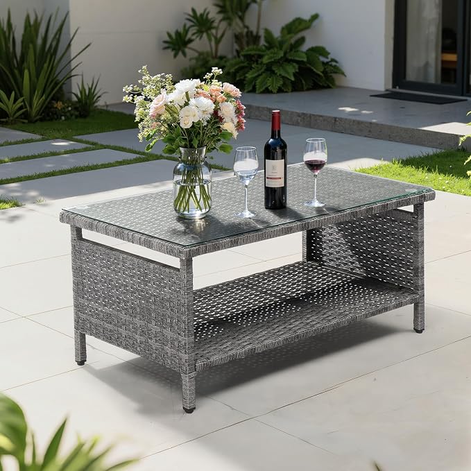 VINGLI Outdoor Wicker CoffeeTable Patio Coffee Tables - Image 2