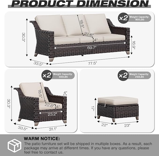 Joyside Wicker Patio Furniture Sets, 6 Pieces Upgraded Large Size Outdoor - Image 2