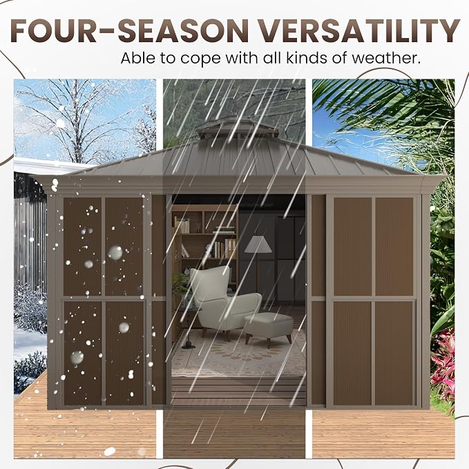 EROMMY 12' X 20' Hardtop Sunroom, Galvanized Steel Double Roof Gazebo Solarium - Image 9