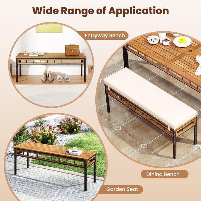 Tangkula 3 Pieces Wood Patio Dining Set, Outdoor PE Wicker Rectangular Acacia - Image 6