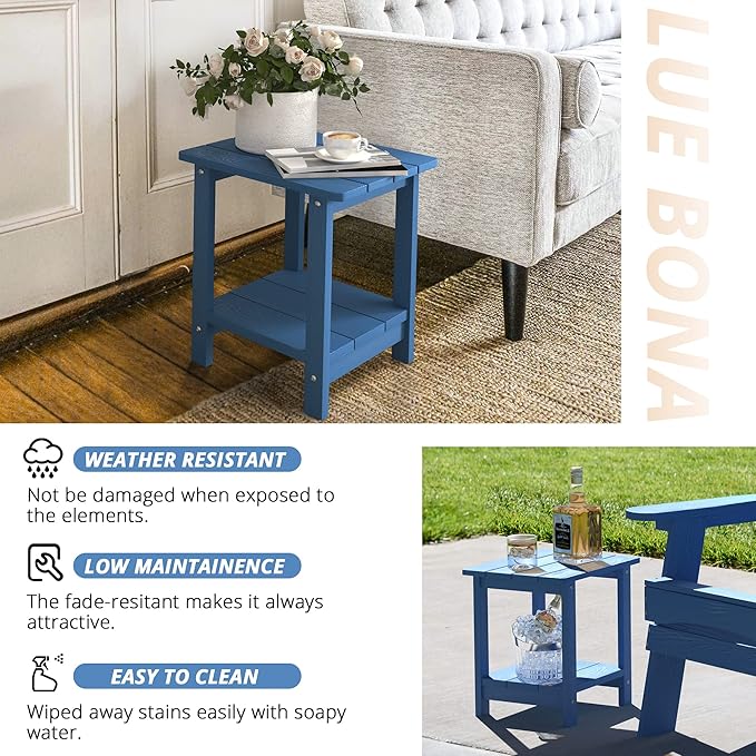 LUE BONA Adirondack Outdoor Side Table, 2-Tier Navy Blue HDPS Patio End Table - Image 7