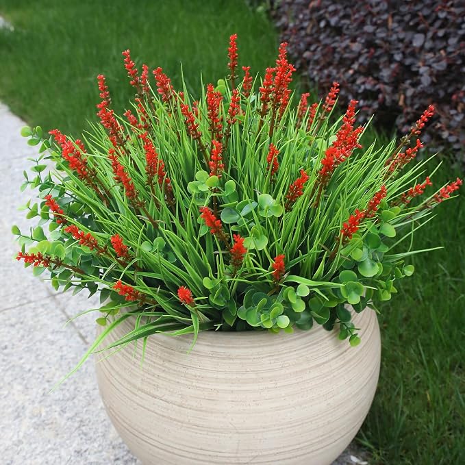 alyptus Artificial Flowers Outdoor 12 Bundles Fake Plants Outside Red Flower - Image 6