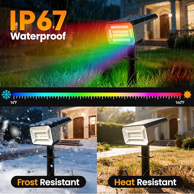 Fabrito Color Changing Solar Spot Lights Outdoor 10 Pack, Auto On/Off RGB - Image 4
