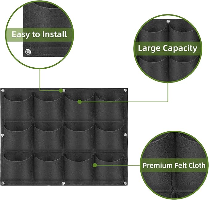 Hanging Planting Grow Bags, 12 Pockets Hanging Vertical Wall Planter Wall - Image 4